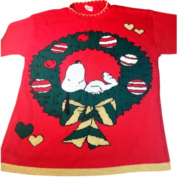 Vintage Snoopy and Friends Full Front Graphic Knit Christmas Sweater XL USA - Picture 4 of 5